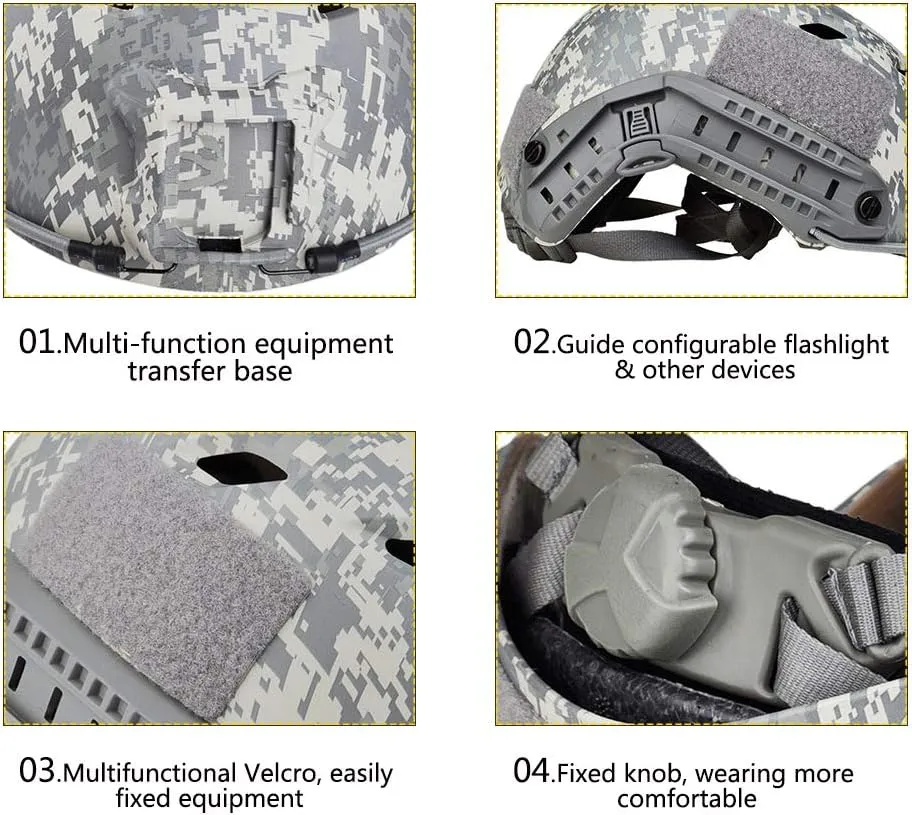 LOOGU Fast Base Jump Tactical Helmet for Airsoft with 12-in-1 Headwear