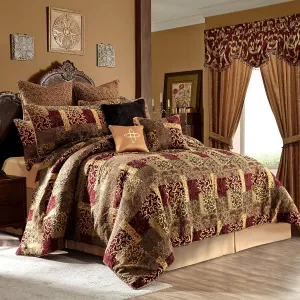 Loom and Mill 9-Piece Jacquard Comforter Set, Luxury Traditional Patchwork Comforter Queen Sets, Ultra Soft Bedding with Euro Shams, Bedskirt, Filled Decorative Pillow for Home Bedroom (Loong, Queen)