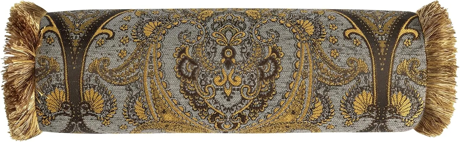 Loom and Mill Jacquard Comforter Set-9 Piece, Luxury Classic Antique Comforter Set King, Ultra Soft Damask Bedding with Euro Shams, Bedskirt, Filled Decorative Pillows(Cambridge, King),Bronze Gold
