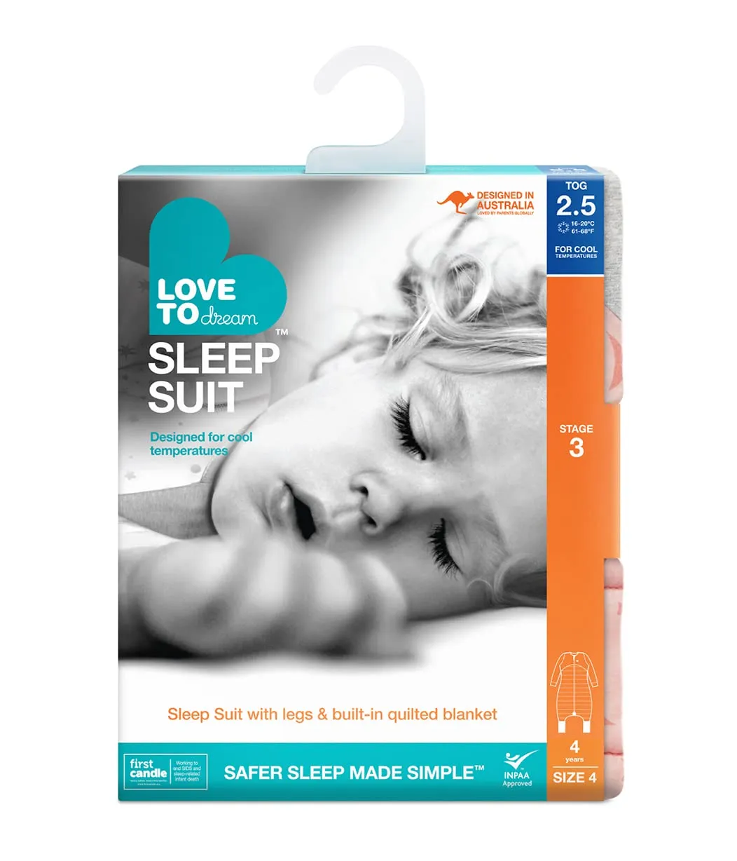 Love to Dream Warm Toddler Sleep Suit (4T), Super Soft Temp Regulating Sleeping Sack, 2.5TOG Warm Wearable Blanket, Pink