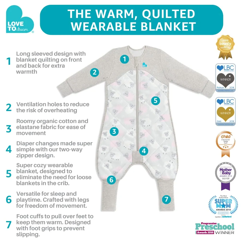 Love to Dream Warm Toddler Sleep Suit (4T), Super Soft Temp Regulating Sleeping Sack, 2.5TOG Warm Wearable Blanket, Pink