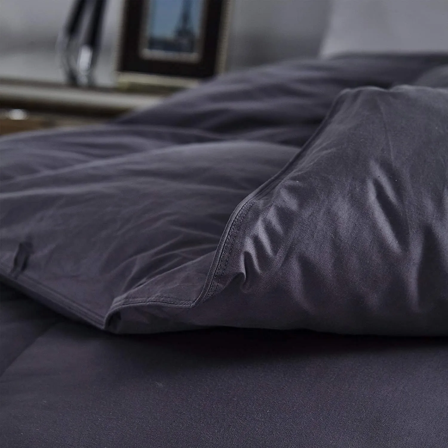 Luxurious All-Season Goose Down Feather Comforter Duvet Oversize 108 x 98 inches, Gray, Baffle Box, 1200 Thread Count 100% Egyptian Cotton Cover, 750  Fill Power (California King/Palatial King)