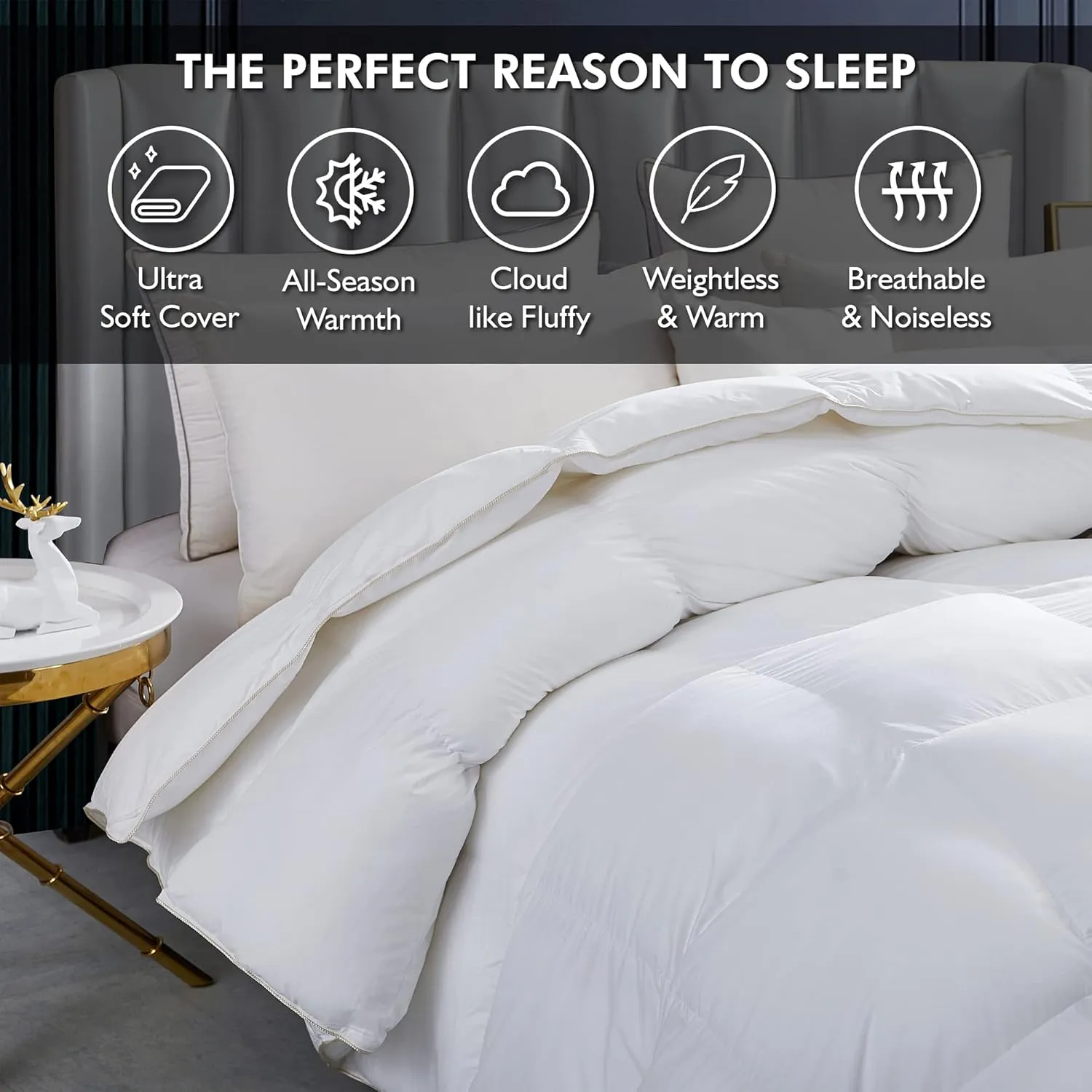 Luxurious White Solid Heavy Weight, King Size Goose Feathers Down Comforter for Winter Weather Duvet Insert, Premium Baffle Box, 100% Egyptian Cotton Cover, 70 oz. Fill Weight