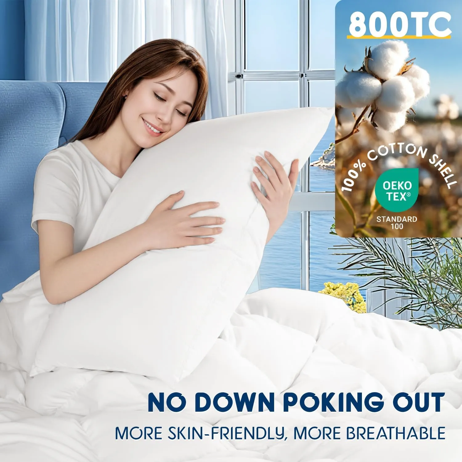 Luxury Canadian White Goose Down Pillow Queen Size - 900  Fill Power, 800 Thread Count Cotton Shell, Soft Down Pillows for Sleeping, Hotel Pillow for Neck Pain Relief (1 Pack, 20"x30")