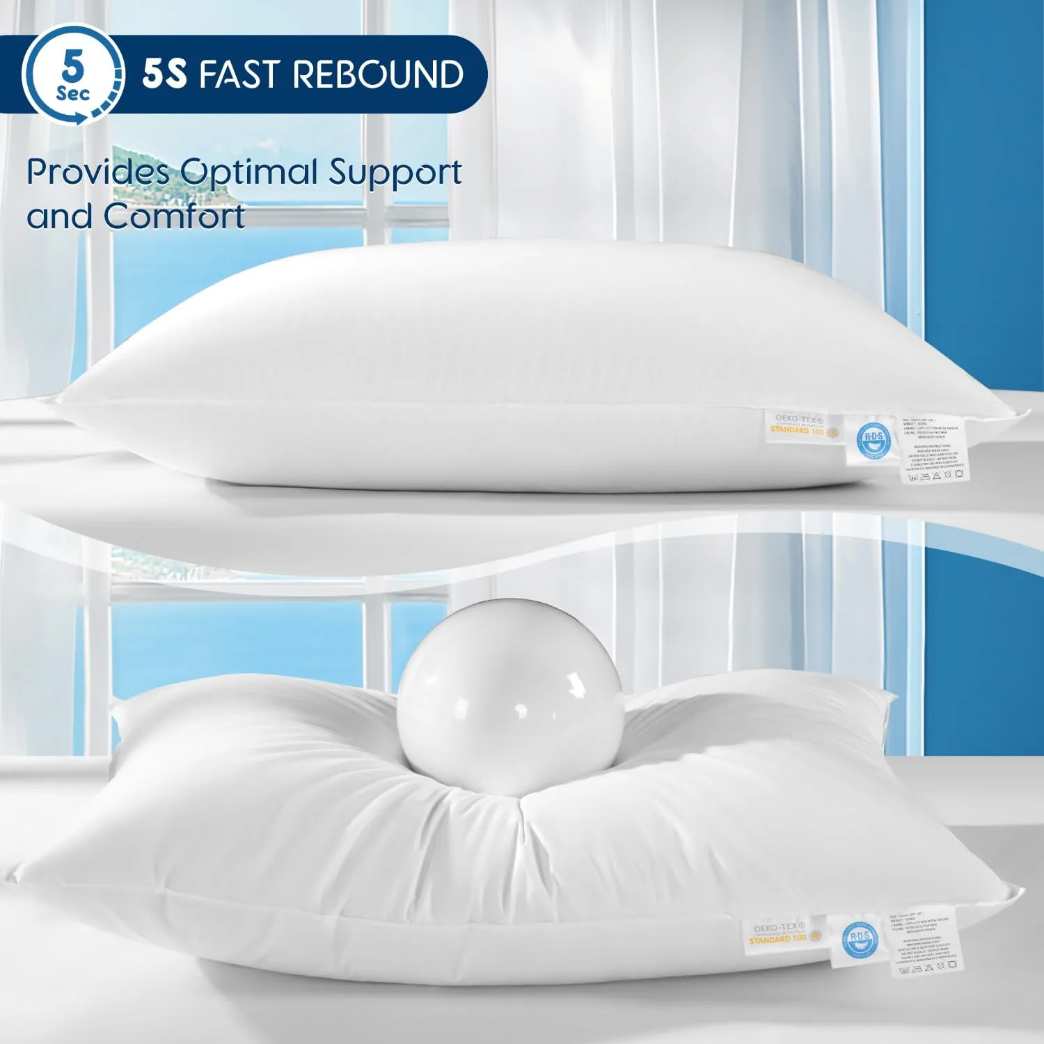 Luxury Canadian White Goose Down Pillow Queen Size - 900  Fill Power, 800 Thread Count Cotton Shell, Soft Down Pillows for Sleeping, Hotel Pillow for Neck Pain Relief (1 Pack, 20"x30")