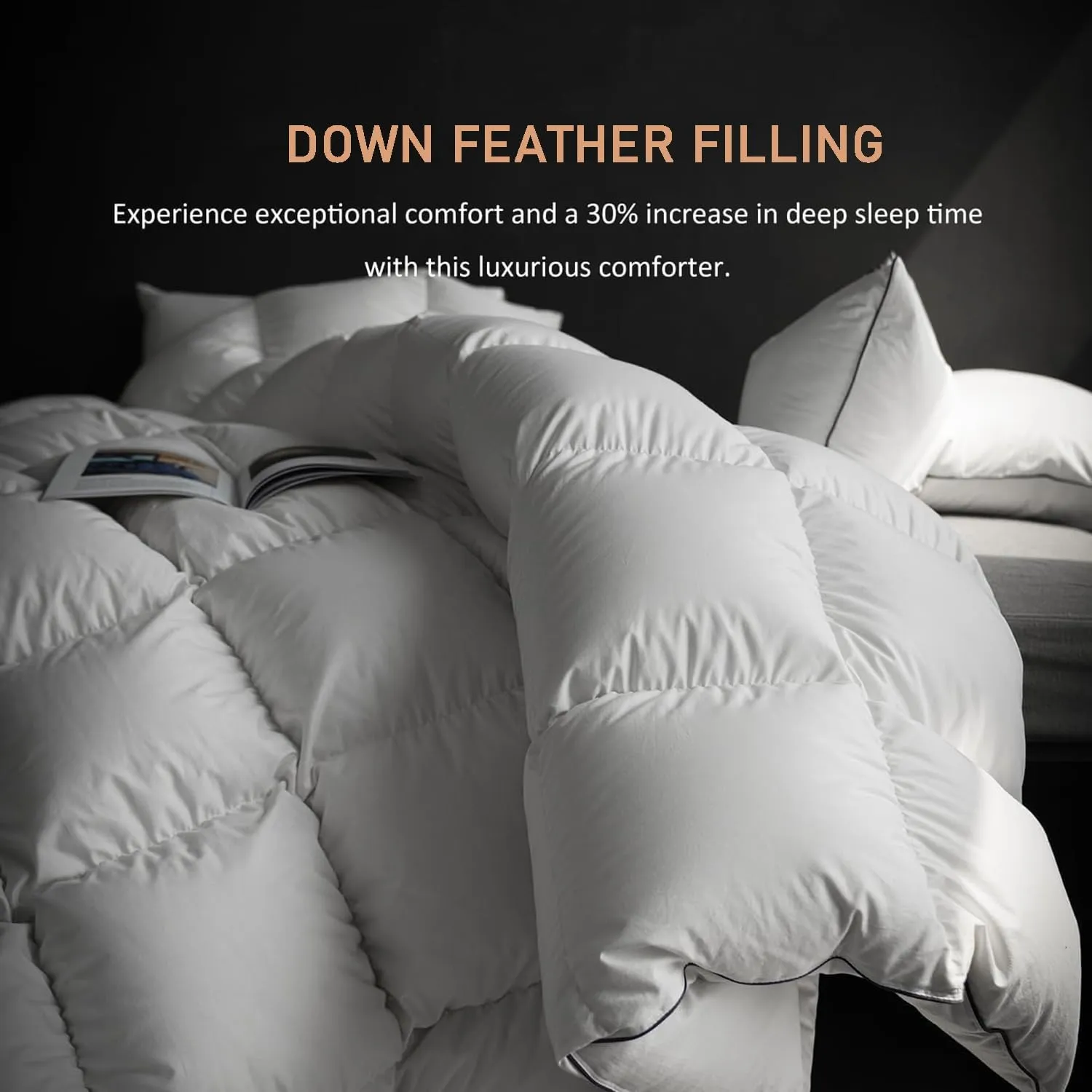 Luxury Down Feather Comforter King Size-Cooling Bed Comforter Insert-Ultra-Soft Summer Duvet-Soft & Cozy Hotel Collection White -King Size(106" X 90”)