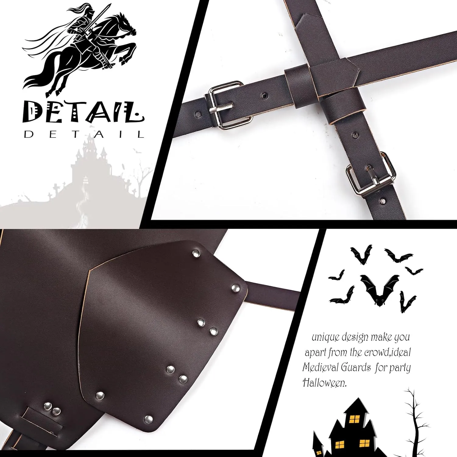 L'VOW Men's Medieval Pauldron - Leather Shoulder Armor for Knight Cosplay, Halloween LARP Ren Faire Costume Accessory