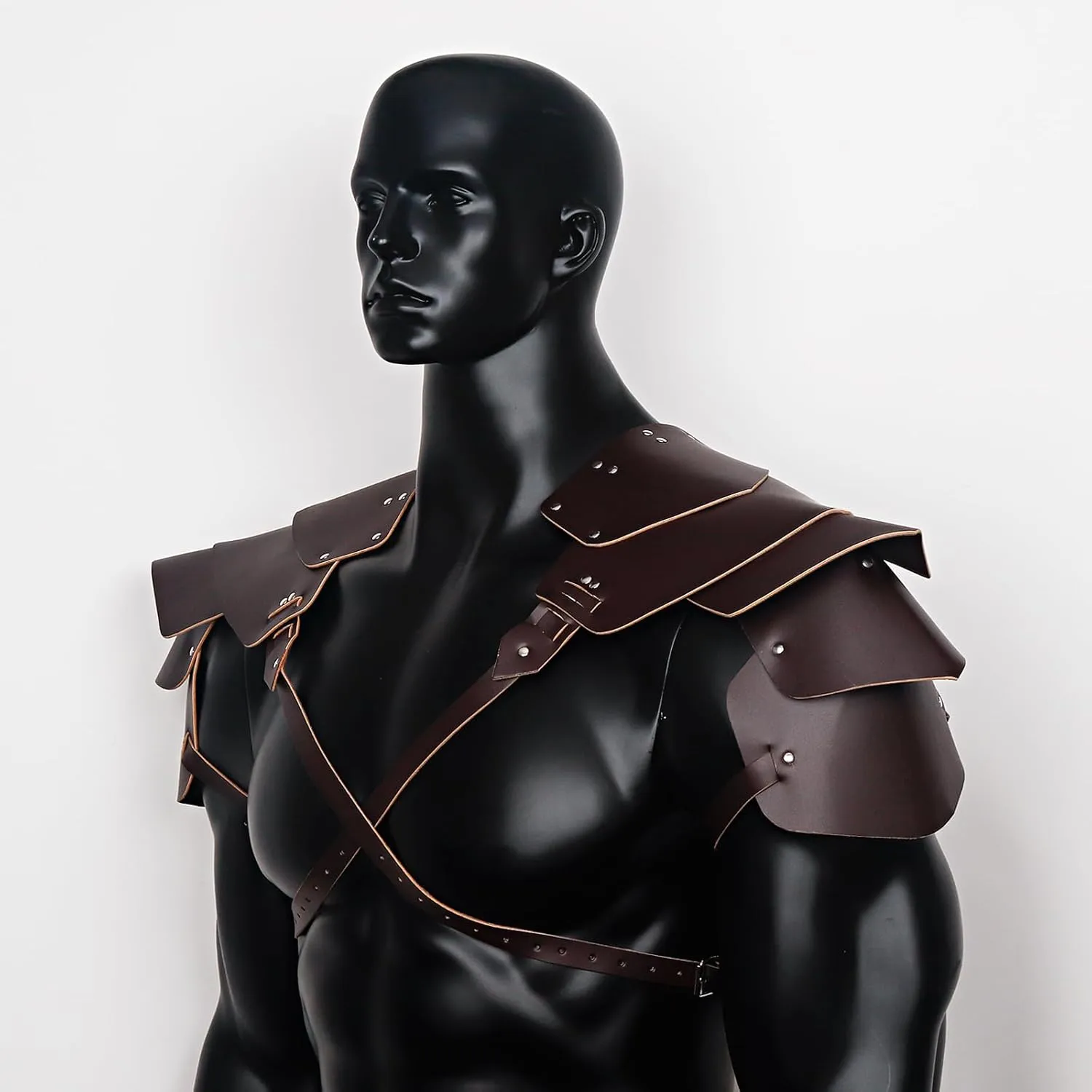 L'VOW Men's Medieval Pauldron - Leather Shoulder Armor for Knight Cosplay, Halloween LARP Ren Faire Costume Accessory