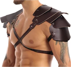 L'VOW Men's Medieval Pauldron - Leather Shoulder Armor for Knight Cosplay, Halloween LARP Ren Faire Costume Accessory