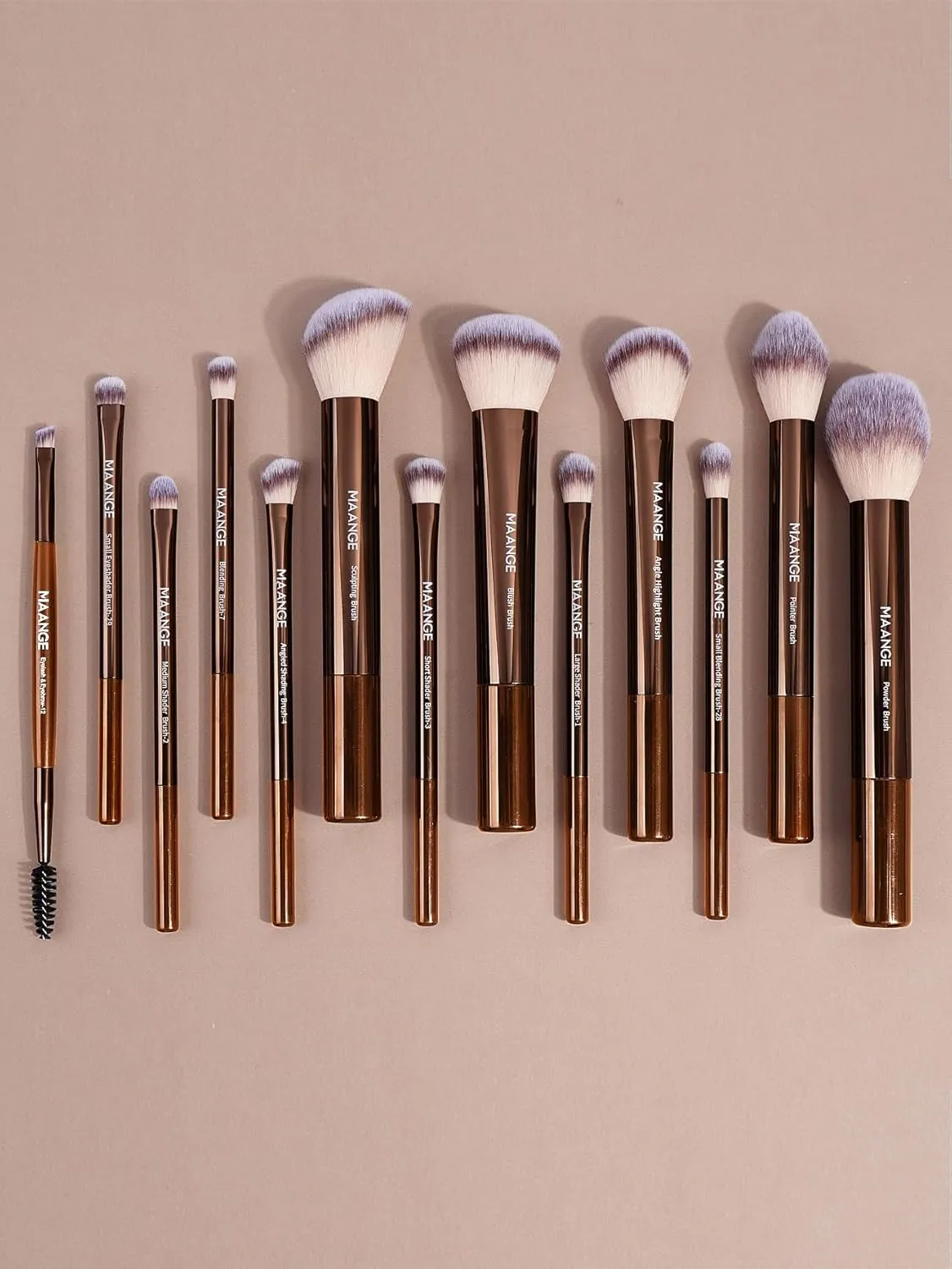 MAANGE 13 PCS Makeup Brushes Professional Make Up Brushes Premium Synthetic Powder Concealers Brushes Travel Makeup Brush Set with Case (Coffee)