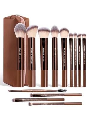 MAANGE 13 PCS Makeup Brushes Professional Make Up Brushes Premium Synthetic Powder Concealers Brushes Travel Makeup Brush Set with Case (Coffee)