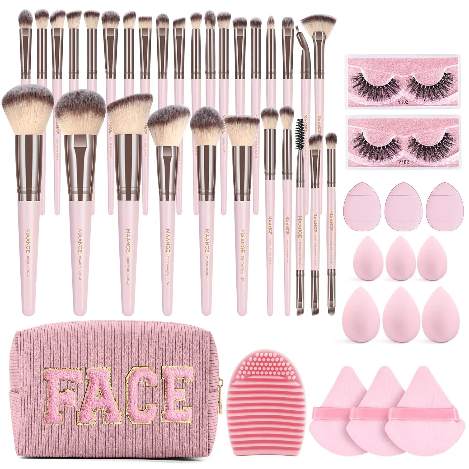 MAANGE Makeup Brushes Set 46 Pcs Makeup Tool Set Premium Synthetic Brush Make up Brush Set Multi-functional Makeup Kit (Pink, 46 Piece Set)