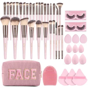 MAANGE Makeup Brushes Set 46 Pcs Makeup Tool Set Premium Synthetic Brush Make up Brush Set Multi-functional Makeup Kit (Pink, 46 Piece Set)