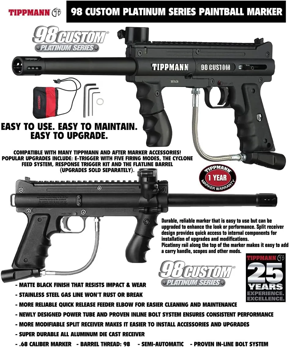 Maddog Tippmann 98 Custom Basic Silver Paintball Gun Marker Starter Package - Black