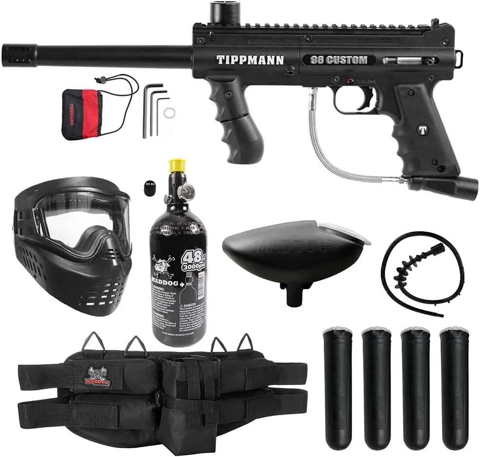 Maddog Tippmann 98 Custom Basic Silver Paintball Gun Marker Starter Package - Black