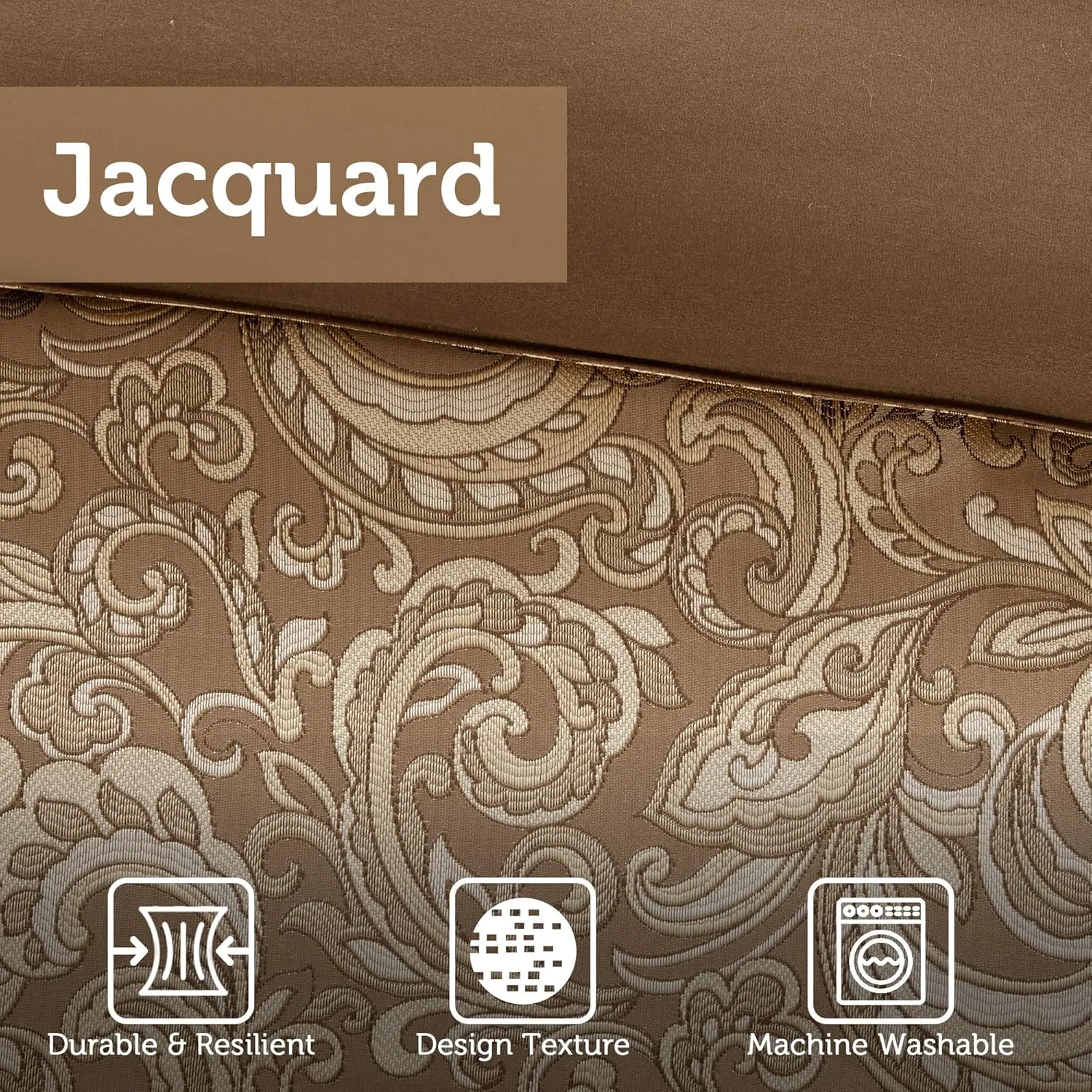 Madison Park Essentials Brystol 24 Piece Room in a Bag Faux Silk Comforter Jacquard Paisley Design Matching Curtains Down Alternative Hypoallergenic All Season Bedding-Set, King(104"x92"), Brown
