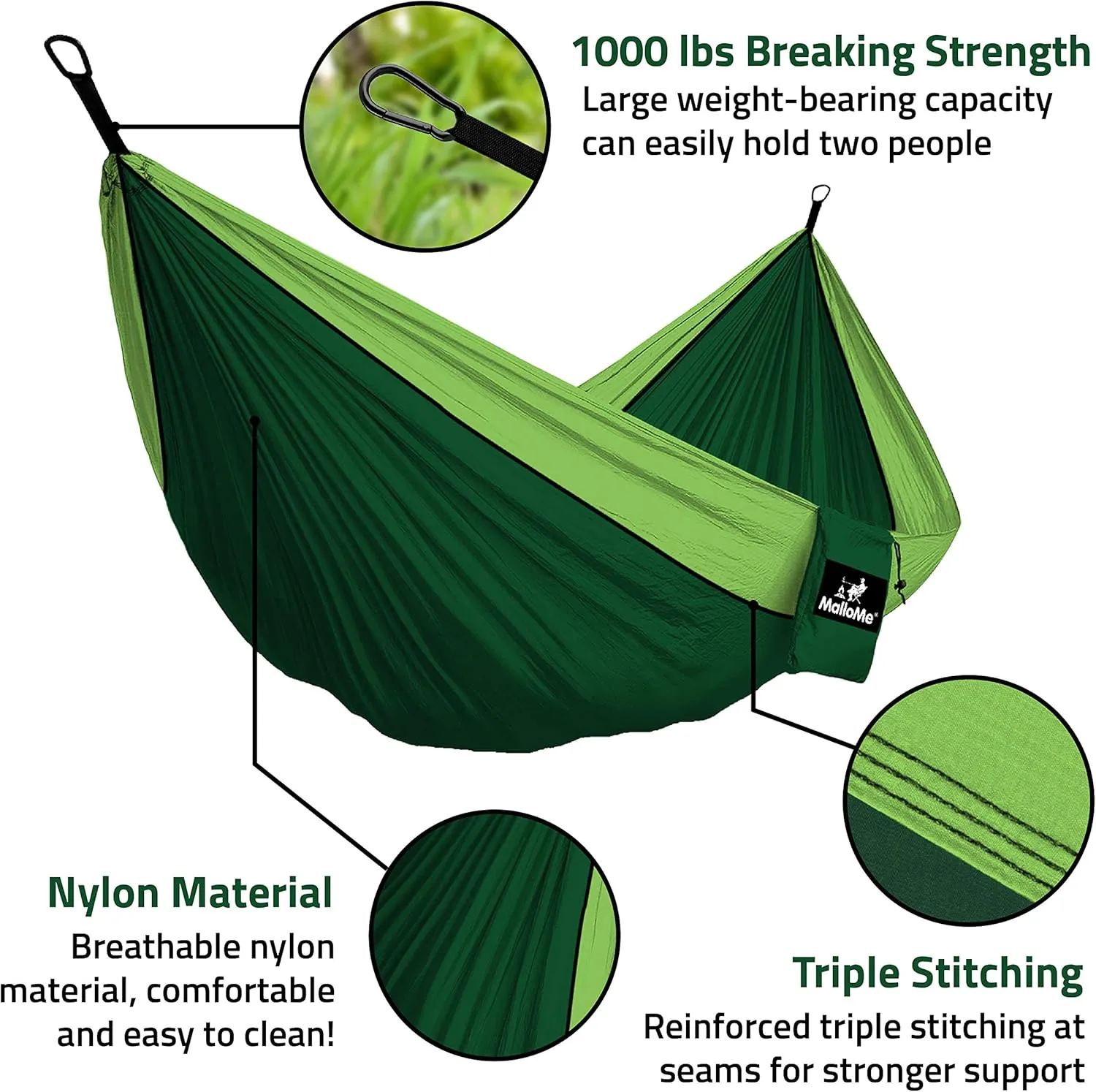 MalloMe Camping Hammock for Adults & Kids - Portable Hammocks for Outside - Hamacas para Adultos Outdoor Single & Double Two 2 Person Hammock - Hamaca/Hamacs/Amacas Heavy Duty Tree Travel Hamock