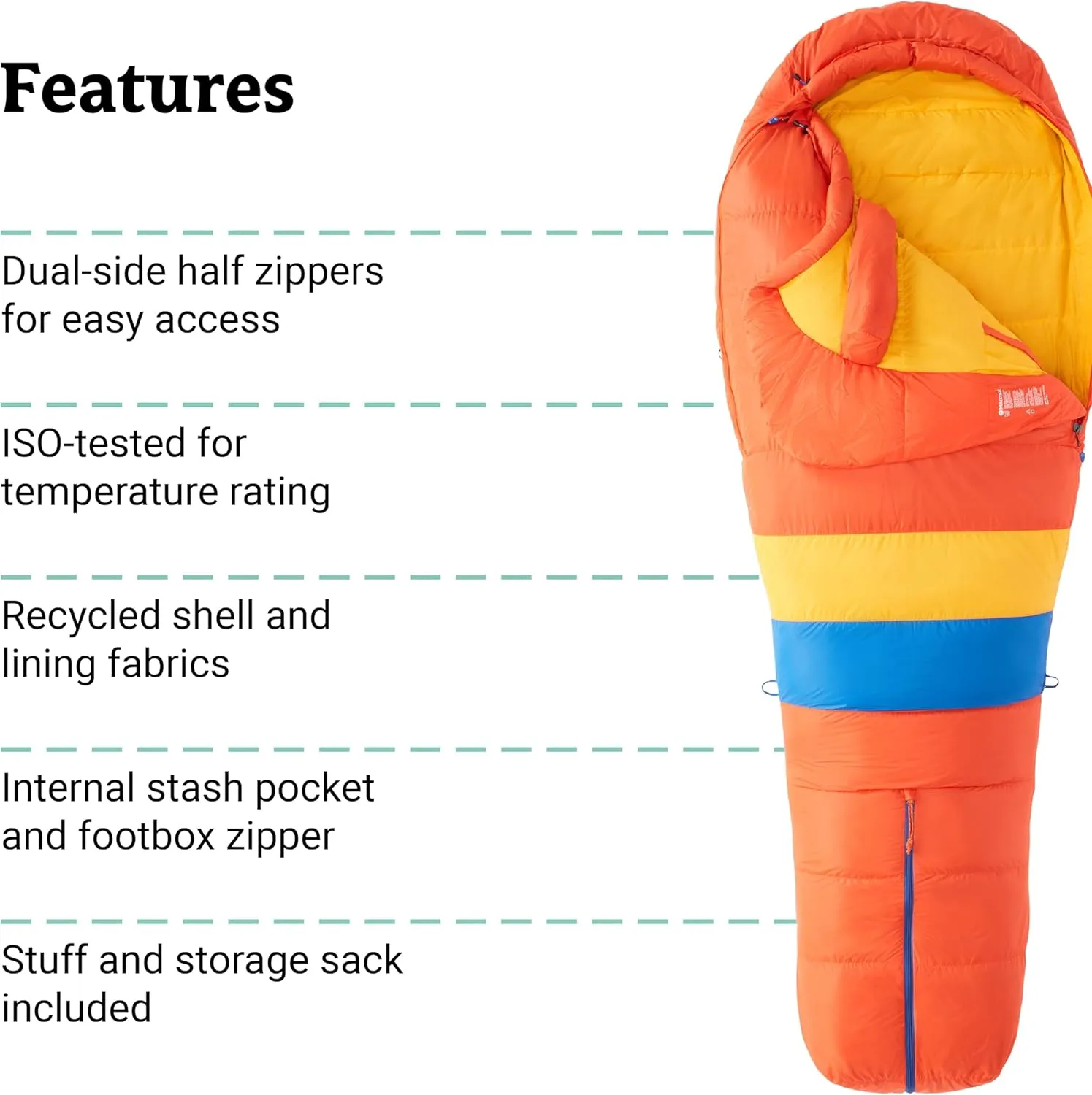 MARMOT Men's Always Summer 40° Sleeping Bag, 650 Fill Down for Camping & Backpacking