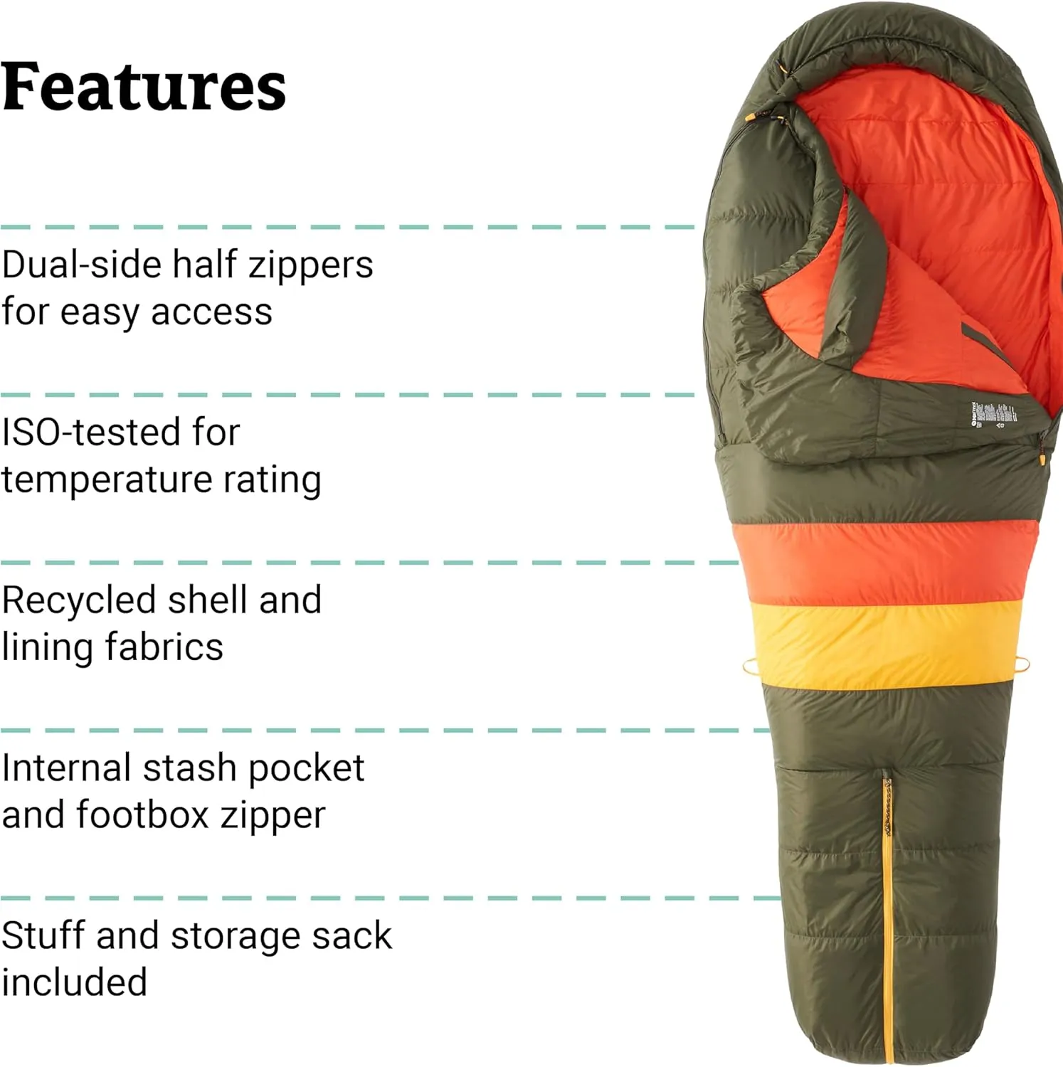MARMOT Men's Never Winter 30° Sleeping Bag, 650 Fill Down for Camping & Backpacking
