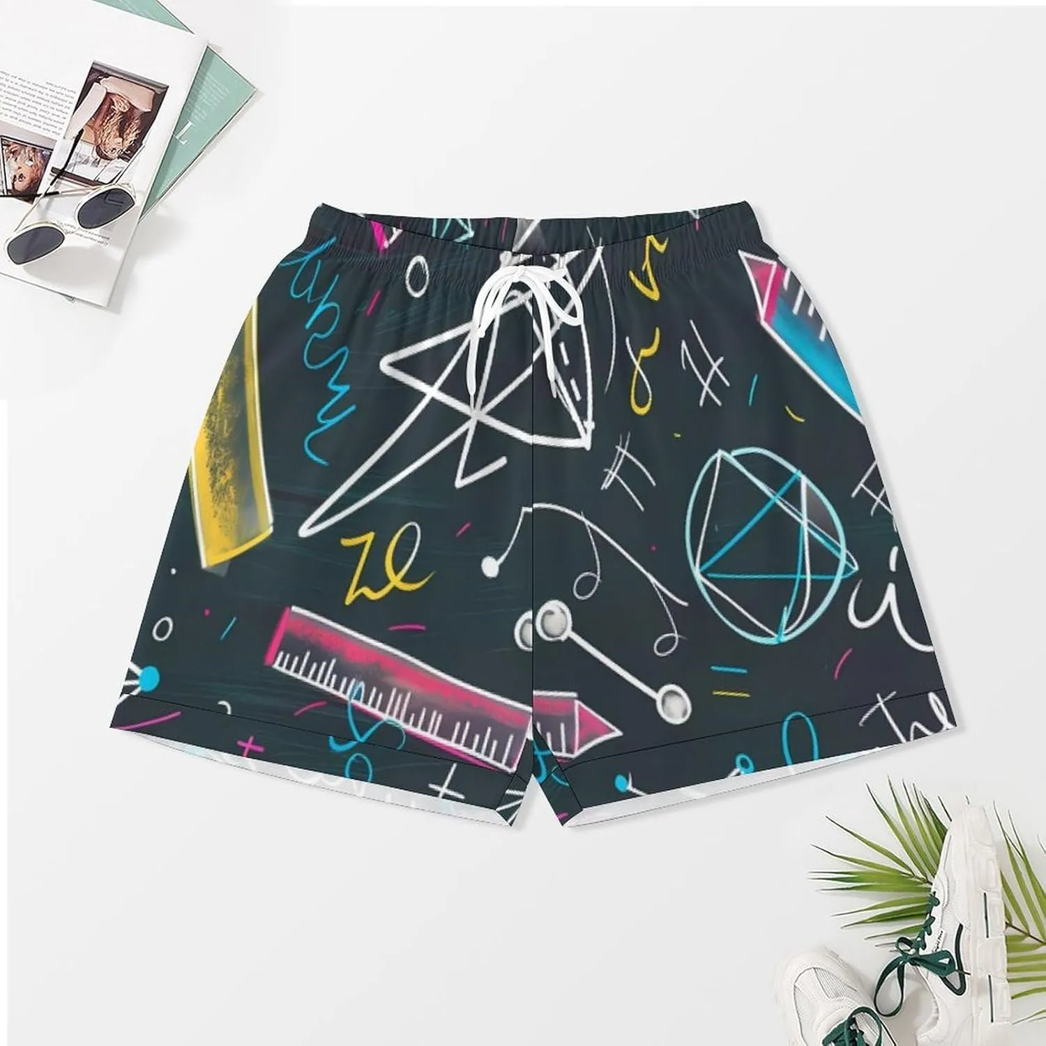 Mathematical Multicolored Formulas Women's Satin Pajama Set Short Sleeve Button Down Sleepwear Loungewear Pj Set