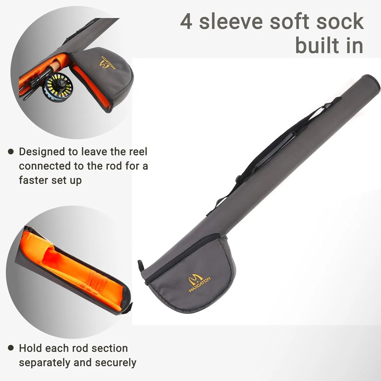 MAXIMUMCATCH Fly Fishing Rod Case with Reel Pouch, Complete Protection Bag, 9FT 2/4 Pieces Rod, Single (Gray, 9' 4sec)