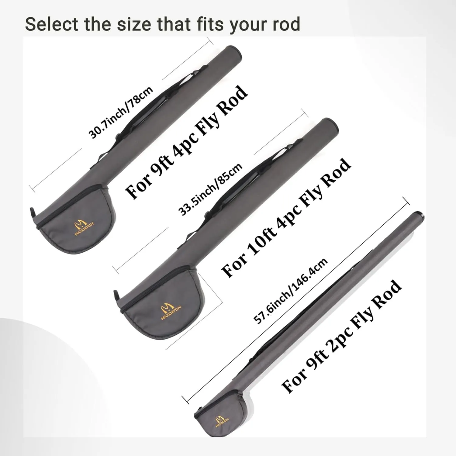 MAXIMUMCATCH Fly Fishing Rod Case with Reel Pouch, Complete Protection Bag, 9FT 2/4 Pieces Rod, Single (Gray, 9' 4sec)
