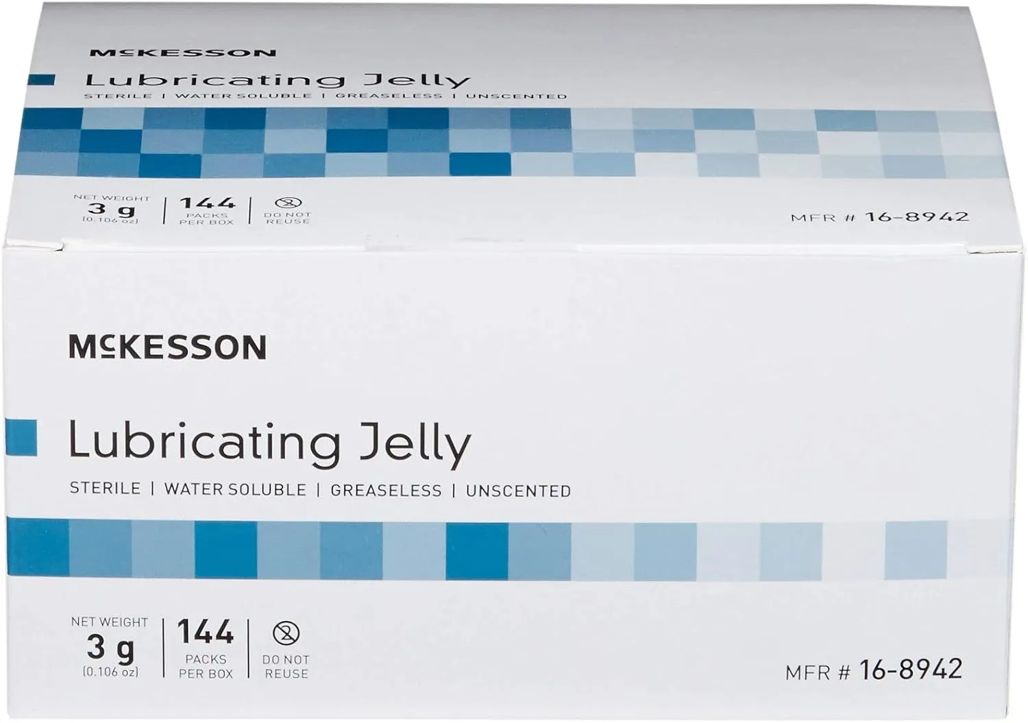 McKesson Lubricating Jelly, 3 g [144 Count] Water Based Non-Sticky Lube, Water Soluble Lubricant Gel - for Surgical, Medical, Personal – Sterile Individual Packets