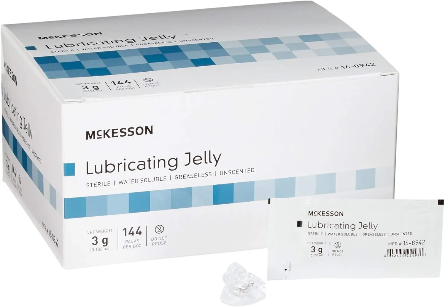 McKesson Lubricating Jelly, 3 g [144 Count] Water Based Non-Sticky Lube, Water Soluble Lubricant Gel - for Surgical, Medical, Personal – Sterile Individual Packets
