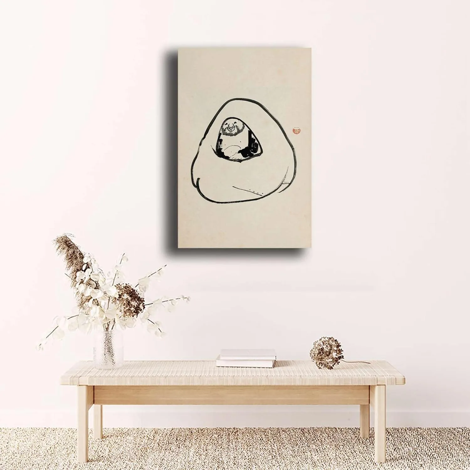 MEIXI MOBILE Oil on Canvas Posters And PrintsJapanese Artwork Laughing Hotei Hotei Within His Sack Japanese Decor Kogan Gengei Japanese Art Print Kitchen Dining Room Wall Decor 8x12inch wood Frame