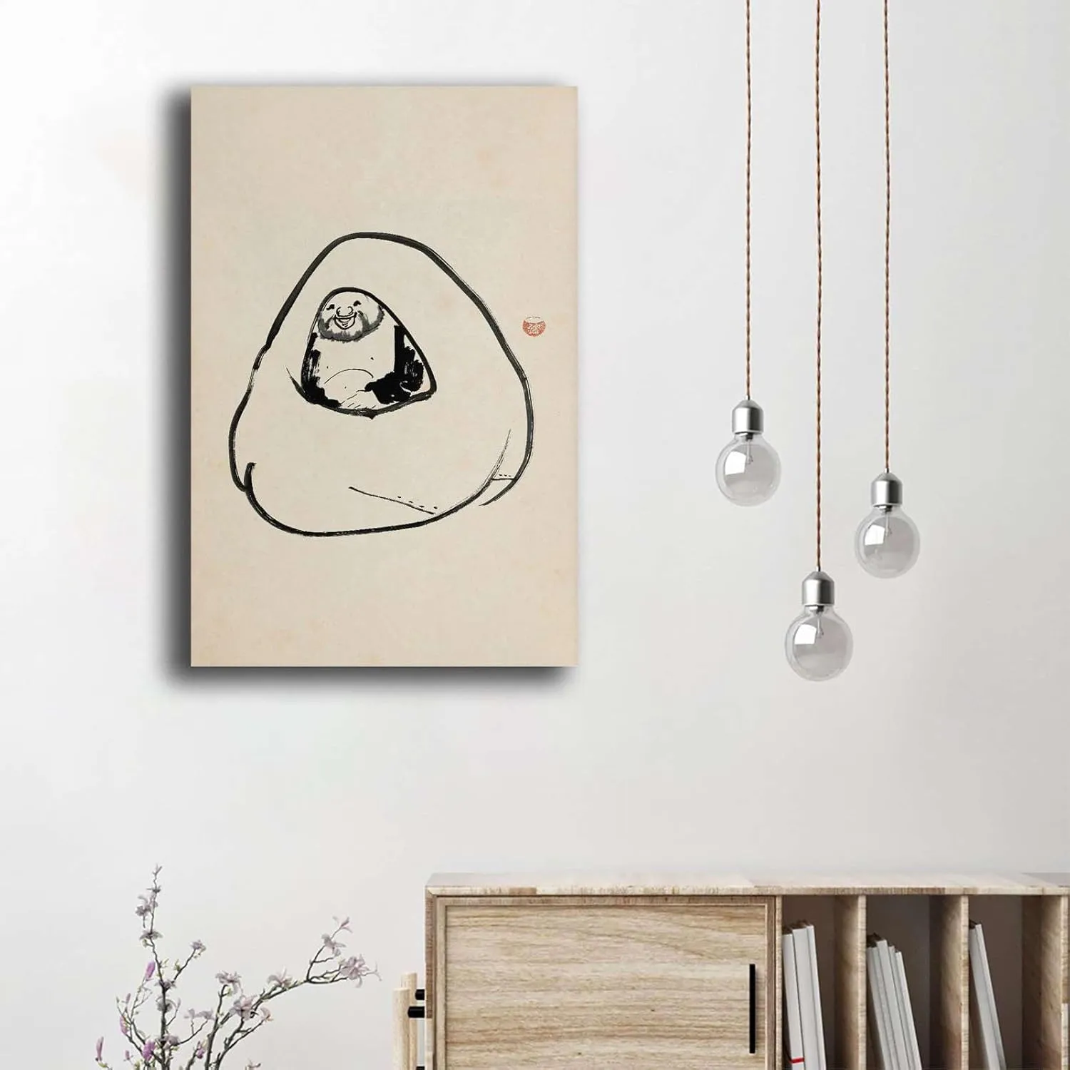 MEIXI MOBILE Oil on Canvas Posters And PrintsJapanese Artwork Laughing Hotei Hotei Within His Sack Japanese Decor Kogan Gengei Japanese Art Print Kitchen Dining Room Wall Decor 8x12inch wood Frame