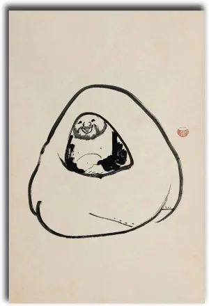 MEIXI MOBILE Oil on Canvas Posters And PrintsJapanese Artwork Laughing Hotei Hotei Within His Sack Japanese Decor Kogan Gengei Japanese Art Print Kitchen Dining Room Wall Decor 8x12inch wood Frame