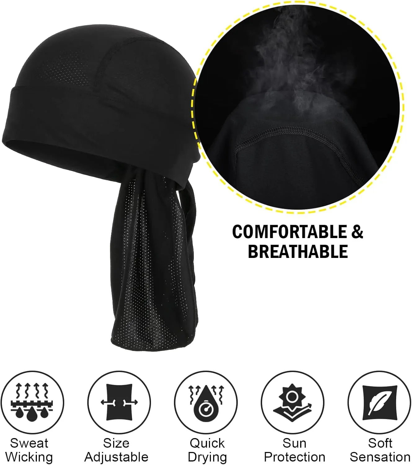 MELASA Cooling Do Rags Skull Cap Helmet Liner, Sweat Head Wraps Bandanas for Men Running Cycling Motorcycle