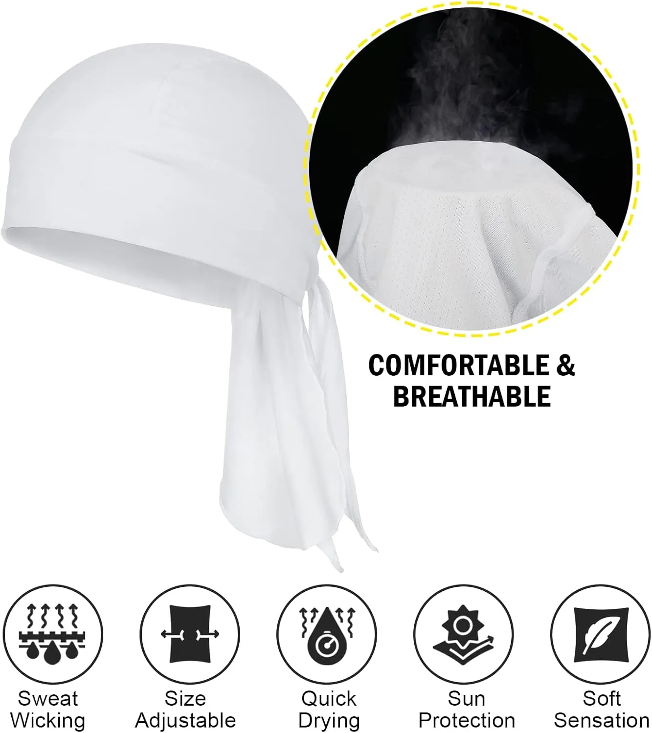 MELASA Cooling Do Rags Skull Cap Helmet Liner, Sweat Head Wraps Bandanas for Men Running Cycling Motorcycle