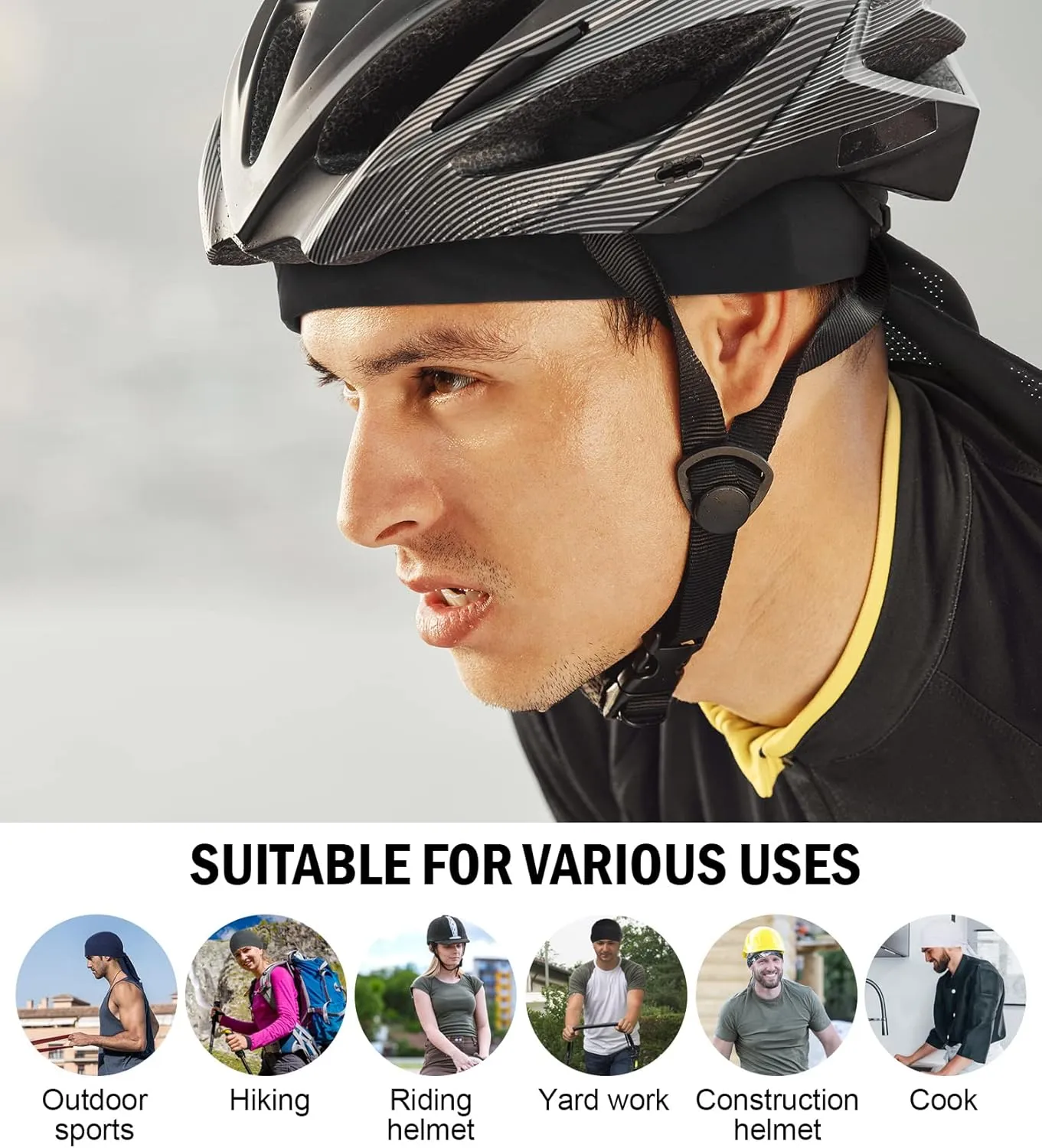 MELASA Cooling Do Rags Skull Cap Helmet Liner, Sweat Head Wraps Bandanas for Men Running Cycling Motorcycle