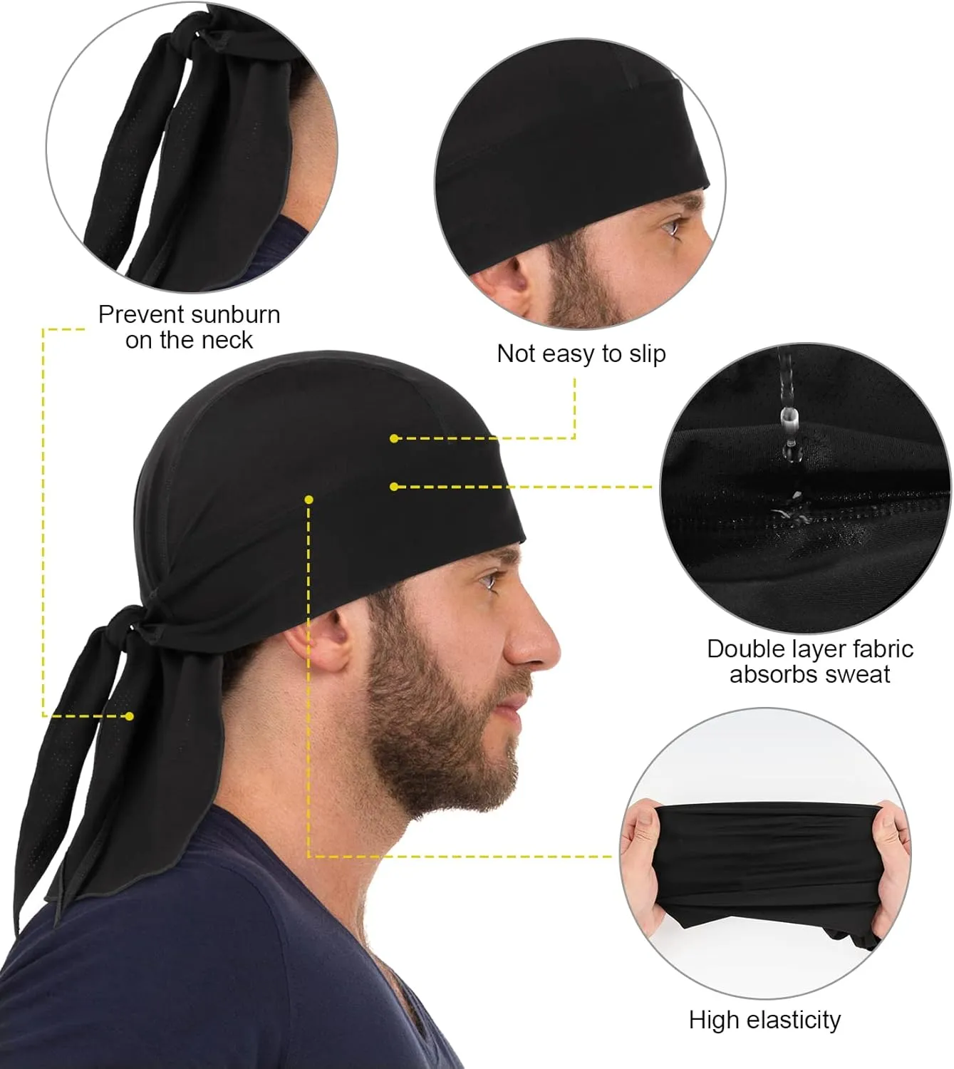 MELASA Cooling Do Rags Skull Cap Helmet Liner, Sweat Head Wraps Bandanas for Men Running Cycling Motorcycle