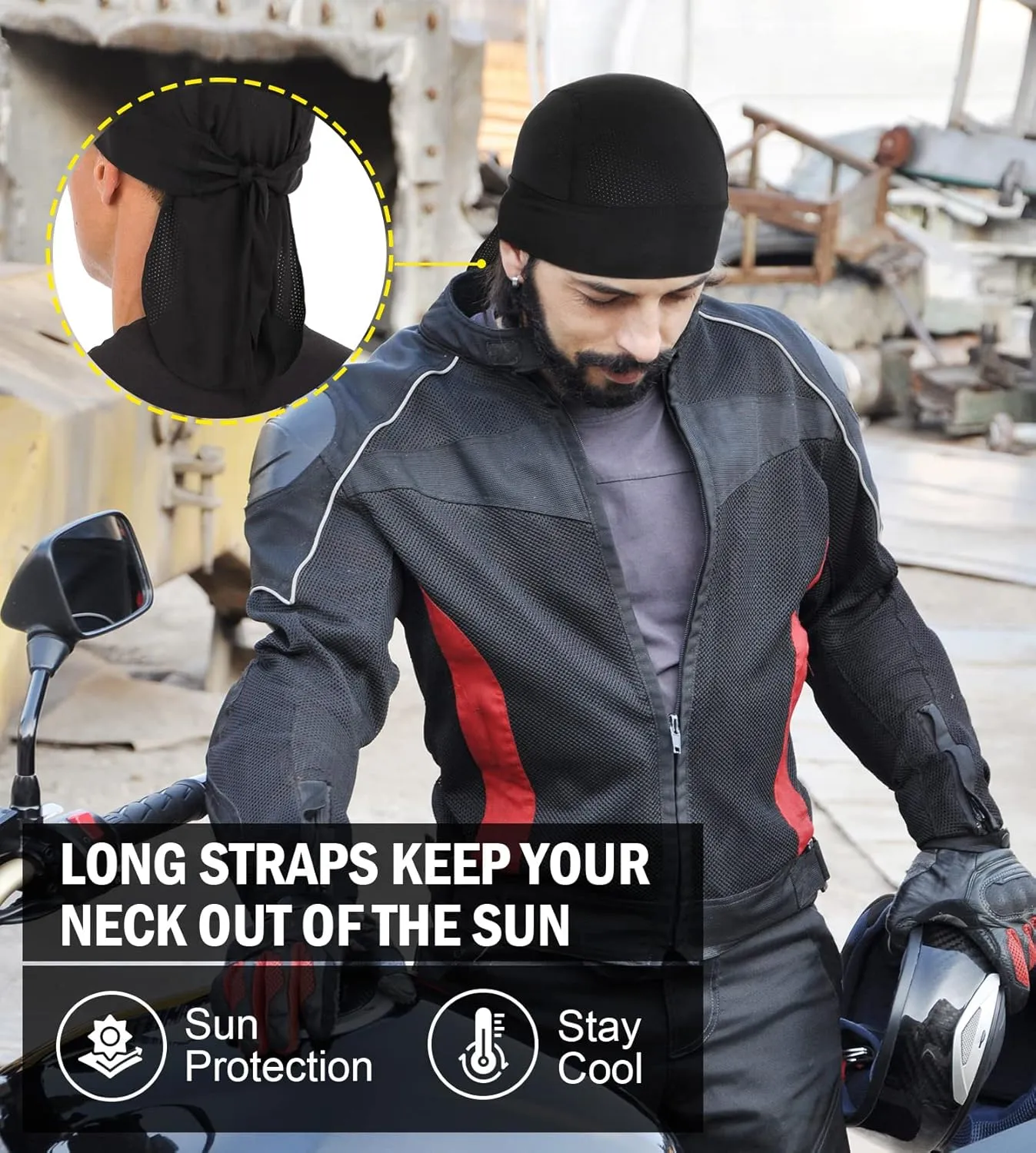 MELASA Cooling Do Rags Skull Cap Helmet Liner, Sweat Head Wraps Bandanas for Men Running Cycling Motorcycle