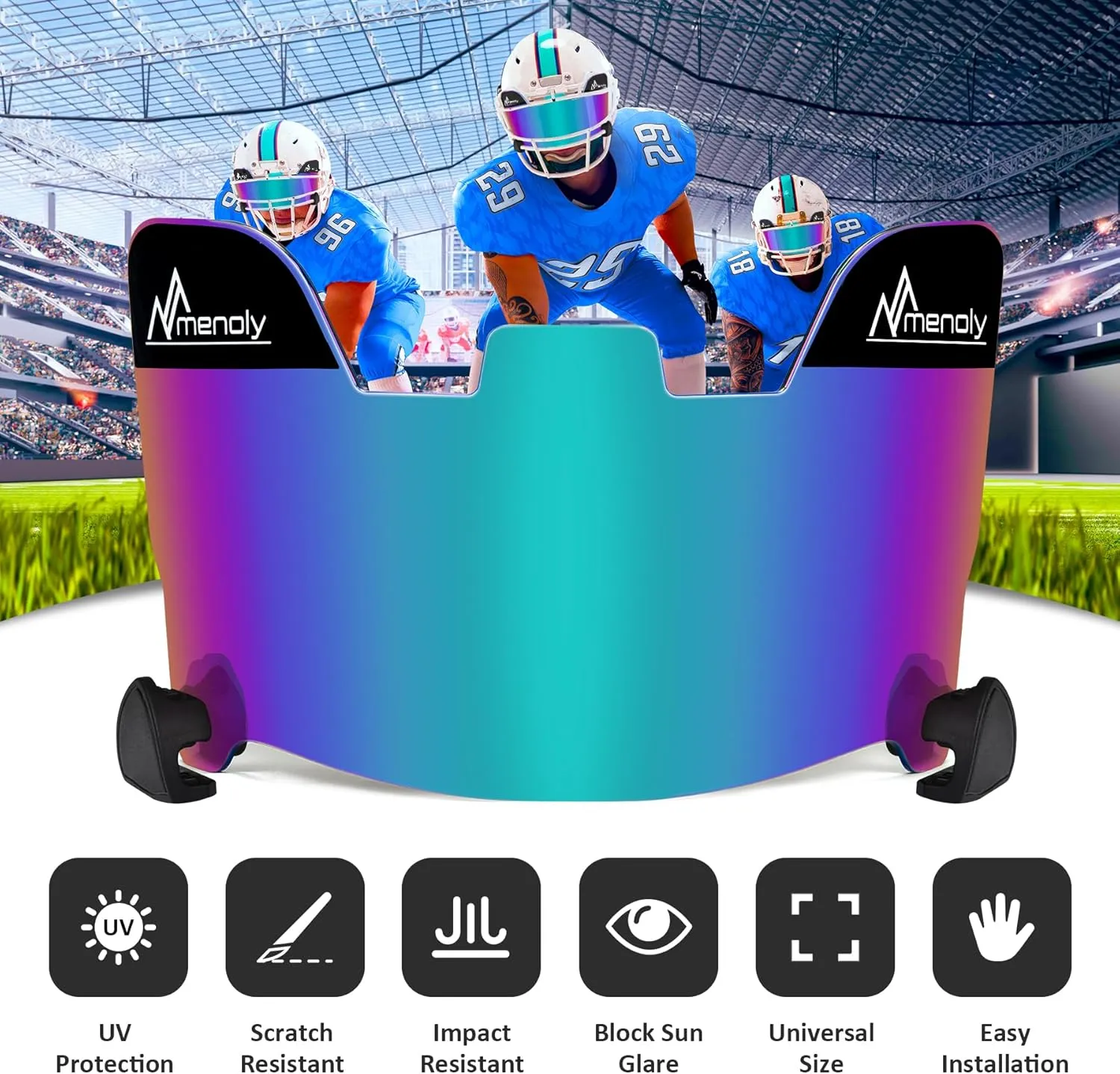MENOLY Football Visor, Youth Football Helmet Visor, Scratch Resistant, UV Block, Facial Protection Visor for Football Helmet