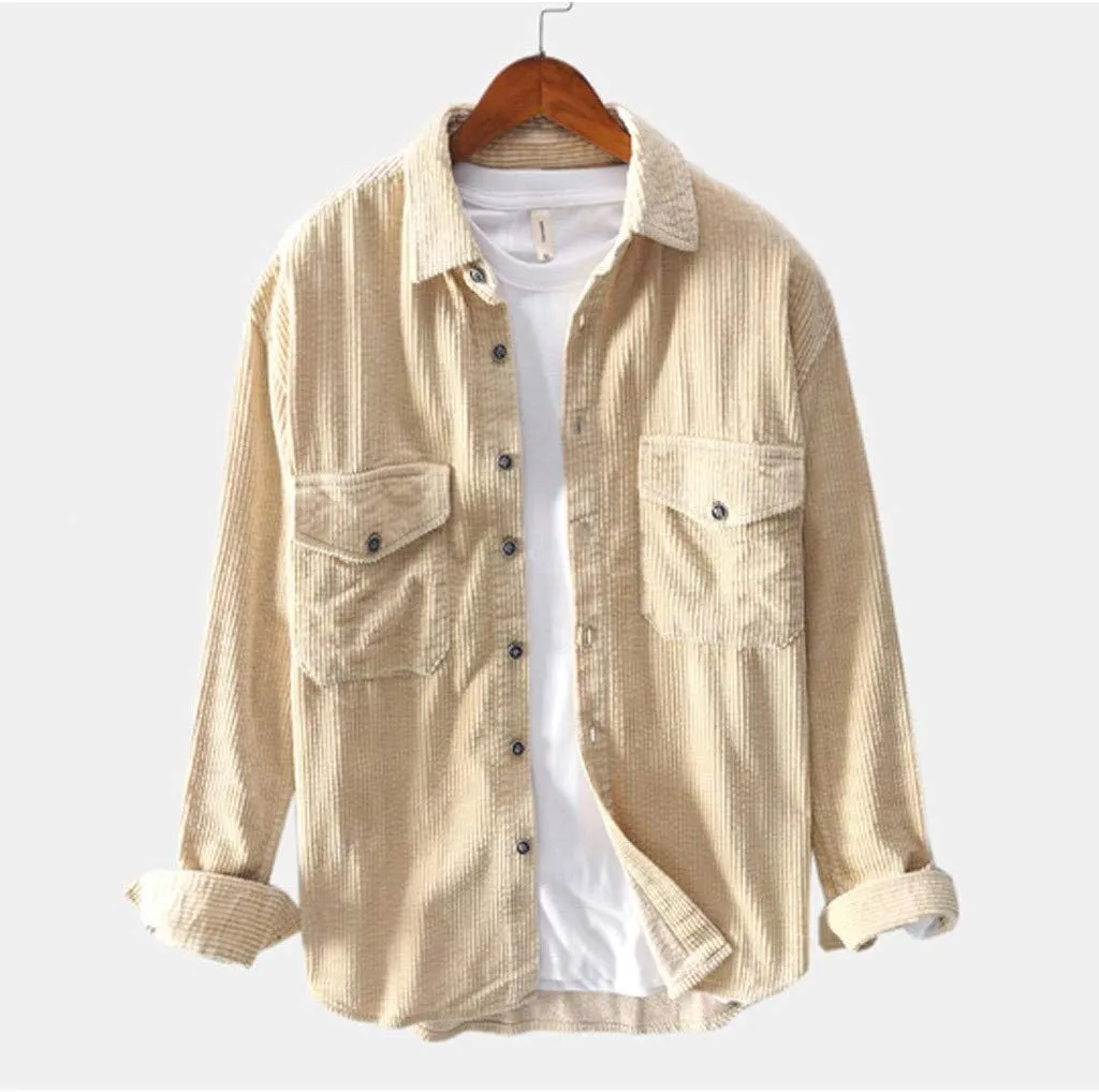 Men's Corduroy Long Sleeve Shirts Causal Button Down Collared Shirt Jackets Classic Fit Fall Winter Ribbed Sweaters