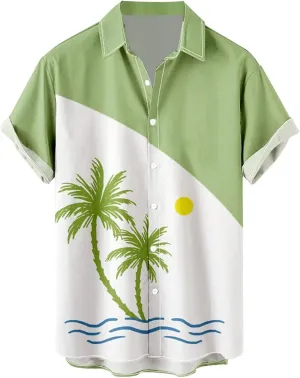 Men's Hawaiian Shirts Short Sleeve Button Down Palm Tree Printed Summer Beach Shirts Vintage 60s 70s Bowling Shirts