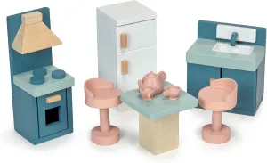 Mentari Toys - Kitchen - Wooden Dollhouse Furniture Set for Dollhouse Kitchen - Furniture Incl Cooker Oven, Fridge, Sink, Table and Other Accessories - Age 3 