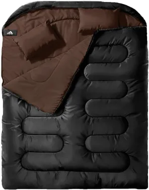 MEREZA Double Sleeping Bag for Adults Mens with Pillow, XL Queen Size Two Person Sleeping Bag for All Season Camping Hiking Backpacking 2 Person Sleeping Bags for Cold Weather & Warm
