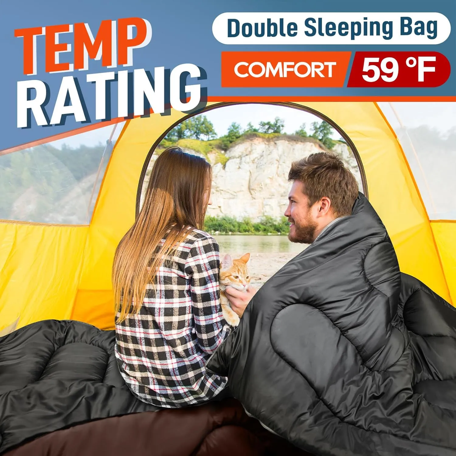 MEREZA Double Sleeping Bag for Adults Mens with Pillow, XL Queen Size Two Person Sleeping Bag for All Season Camping Hiking Backpacking 2 Person Sleeping Bags for Cold Weather & Warm