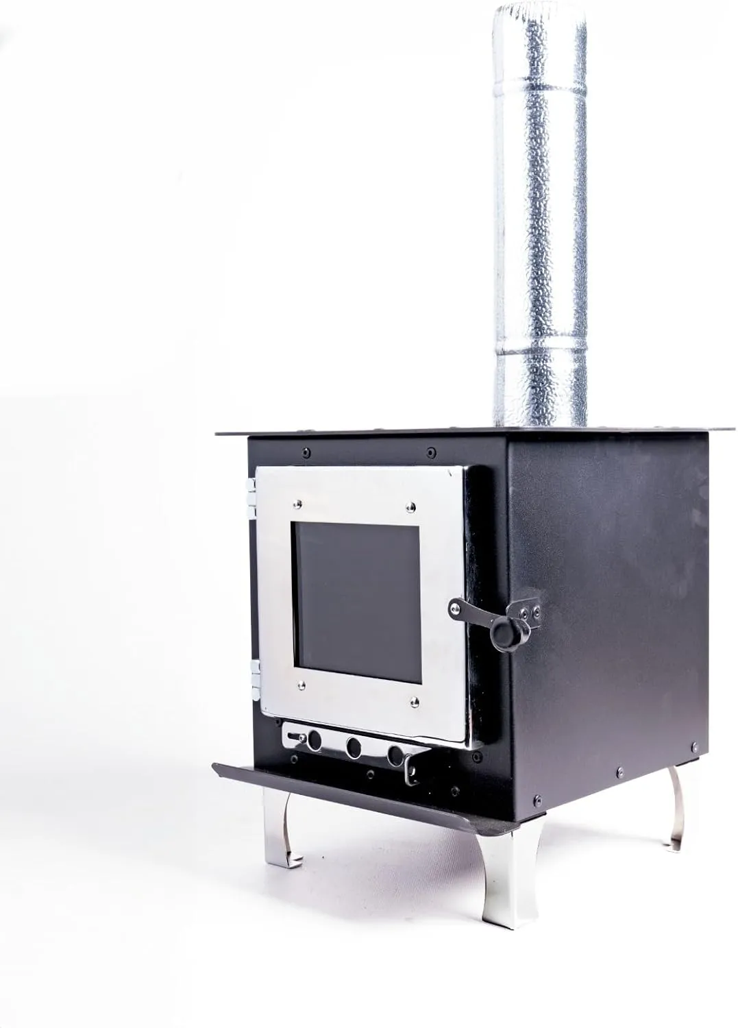 Metal camping wood burning stove.