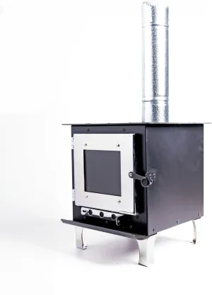 Metal camping wood burning stove.
