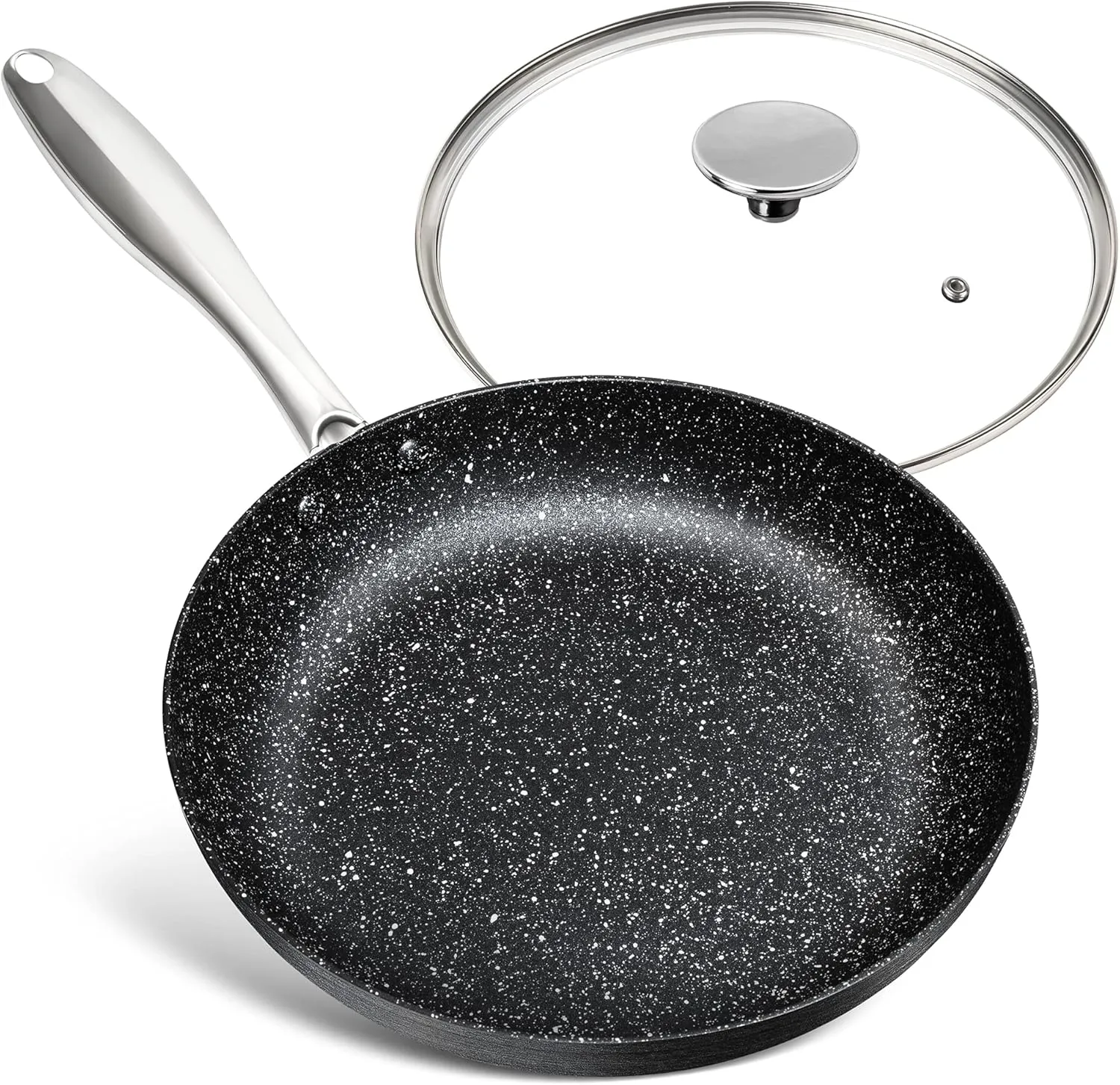 MICHELANGELO 10 Inch Frying Pan with Lid, Hard Anodized Frying Pan Non Stick, Granite Frying Pans Nonstick with Lids, 10 Inch Induction Skillet Nonstick Fry Pan