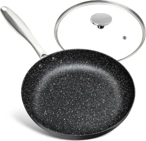 MICHELANGELO 10 Inch Frying Pan with Lid, Hard Anodized Frying Pan Non Stick, Granite Frying Pans Nonstick with Lids, 10 Inch Induction Skillet Nonstick Fry Pan