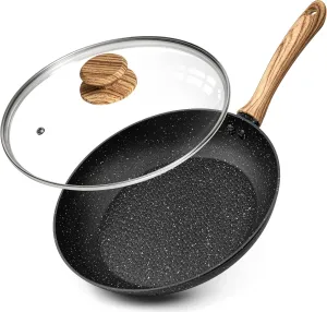 MICHELANGELO Nonstick Frying Pan with Lid, 10 Inch Frying Pan with Honeycomb Coating, Non Stick Skillet with Lid, Healthy & Non-Toxic Granite Fry Pan, Induction Compatible