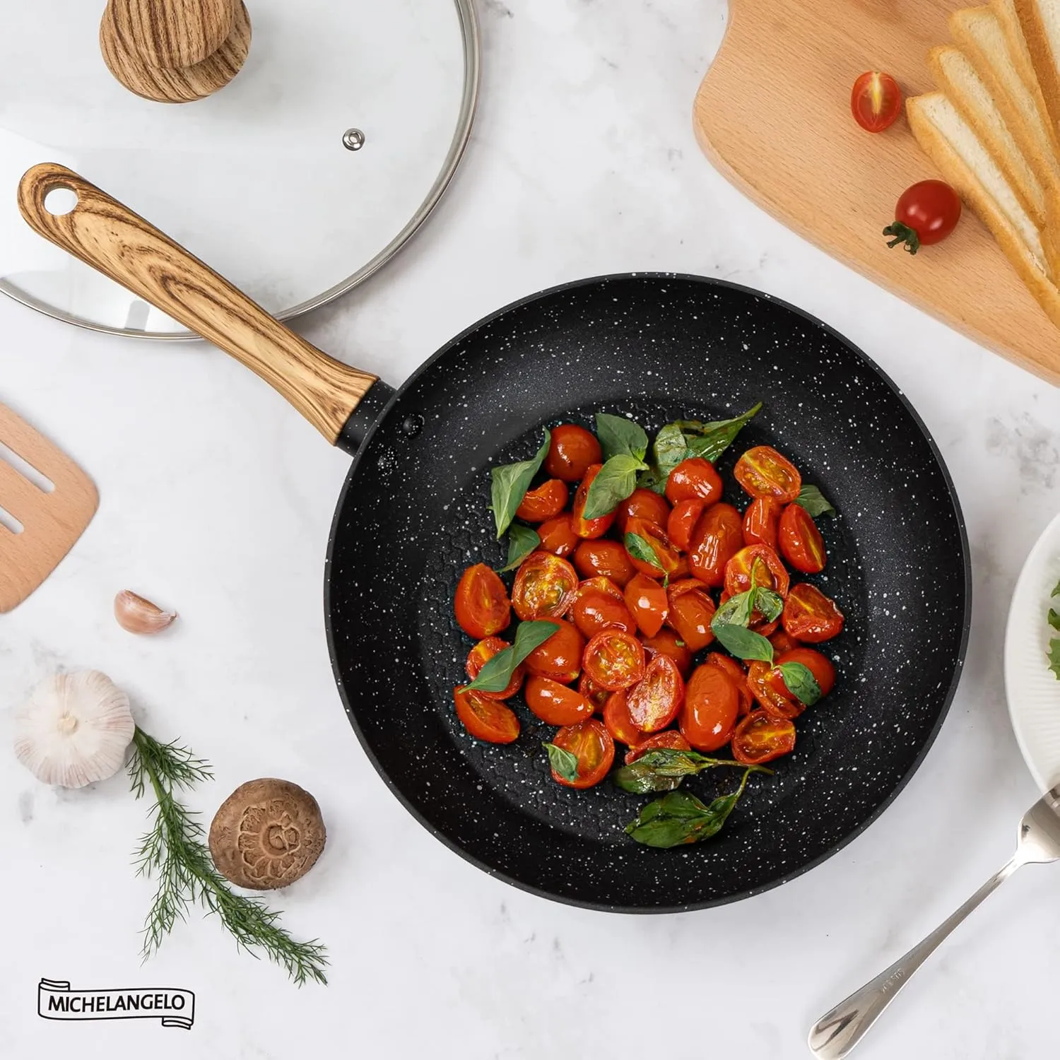 MICHELANGELO Nonstick Frying Pan with Lid, 10 Inch Frying Pan with Honeycomb Coating, Non Stick Skillet with Lid, Healthy & Non-Toxic Granite Fry Pan, Induction Compatible