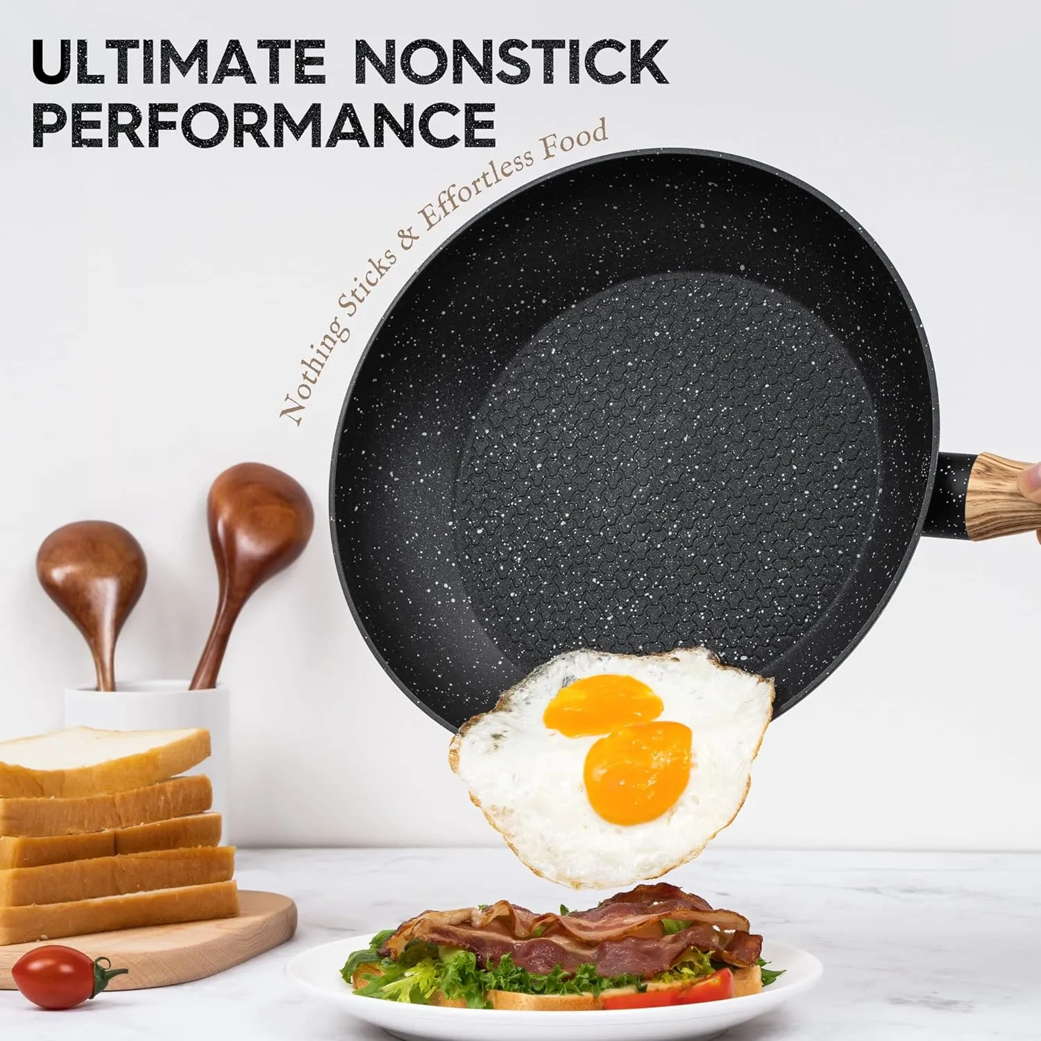 MICHELANGELO Nonstick Frying Pan with Lid, 10 Inch Frying Pan with Honeycomb Coating, Non Stick Skillet with Lid, Healthy & Non-Toxic Granite Fry Pan, Induction Compatible