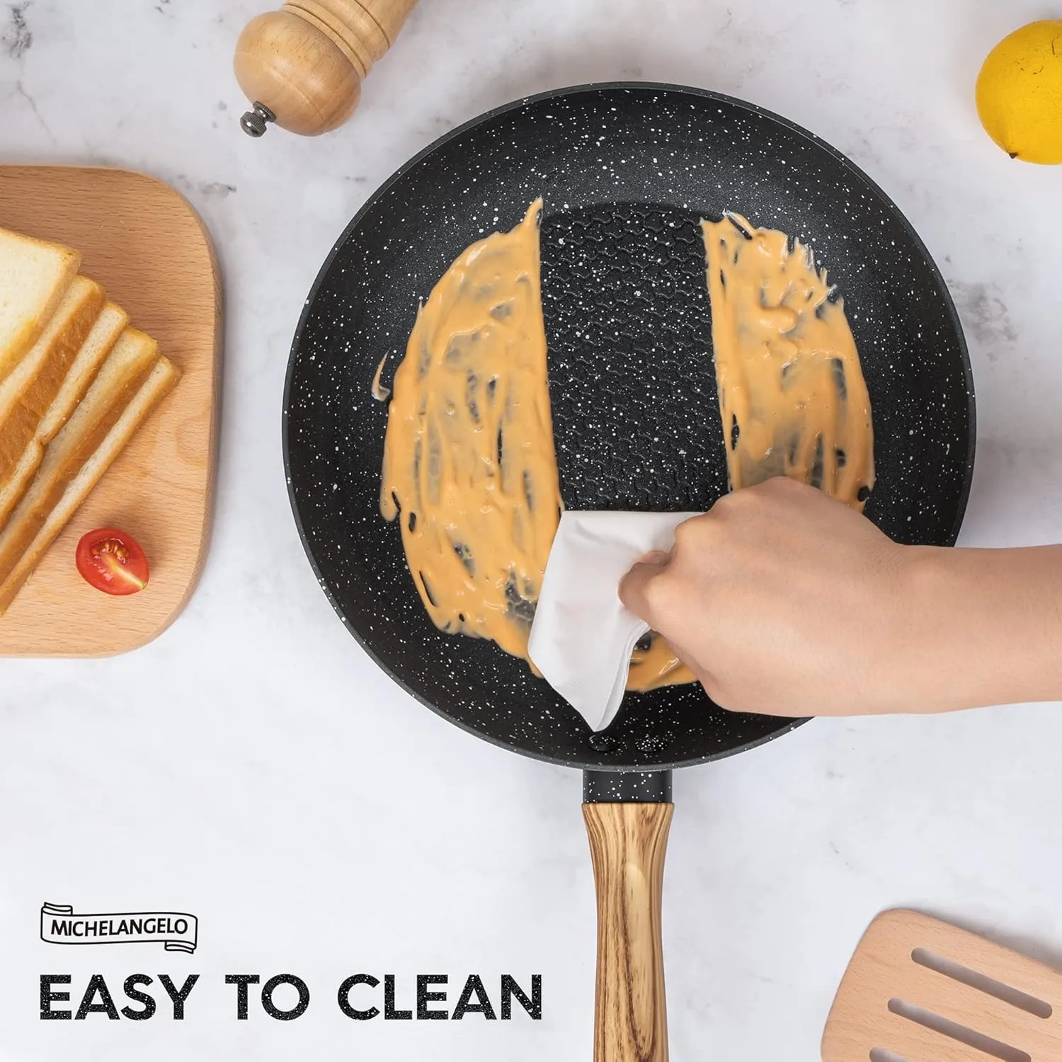 MICHELANGELO Nonstick Frying Pan with Lid, 10 Inch Frying Pan with Honeycomb Coating, Non Stick Skillet with Lid, Healthy & Non-Toxic Granite Fry Pan, Induction Compatible